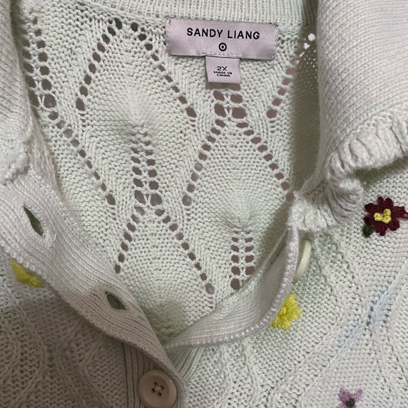 Sandy Liang x Target light green sweater with flower embroidery peter pan collar - Picture 3 of 7